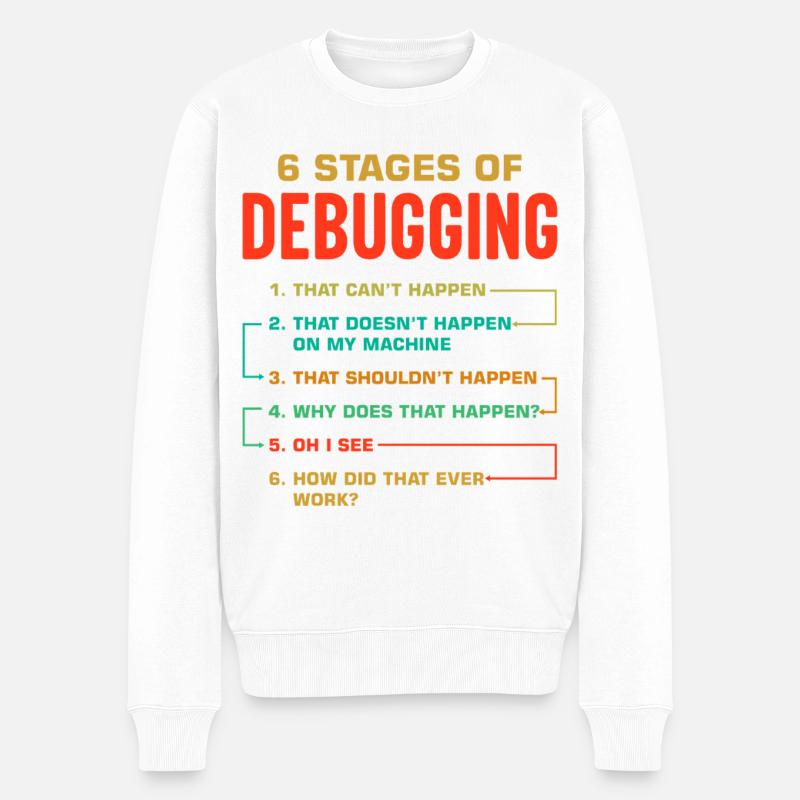 6 Stufen des Debuggings - Männer Premium Bio Pullover - Weiß