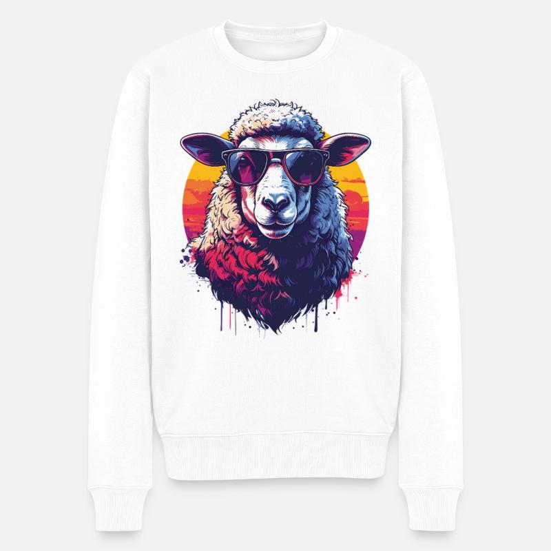 Mouton rétro cool avec des lunettes - Pull Premium bio Homme - blanc