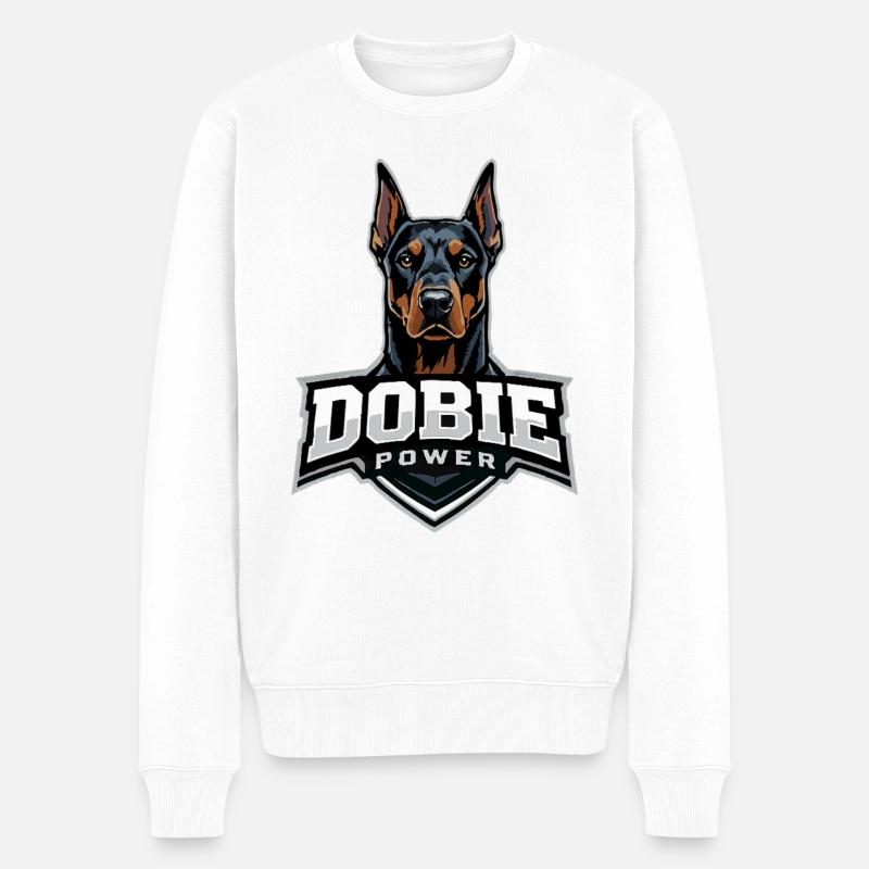 Dobie Power Dobermann Motiv - Männer Premium Bio Pullover - Weiß