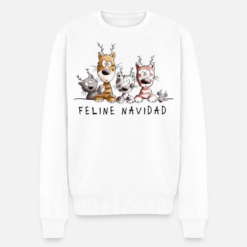 Feline Navidad Katzen Weihnachten - Männer Premium Bio Pullover - Weiß