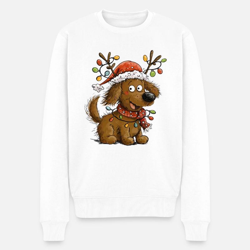 Weihnachtshund mit Rentiergeweih Weihnachten - Männer Premium Bio Pullover - Weiß