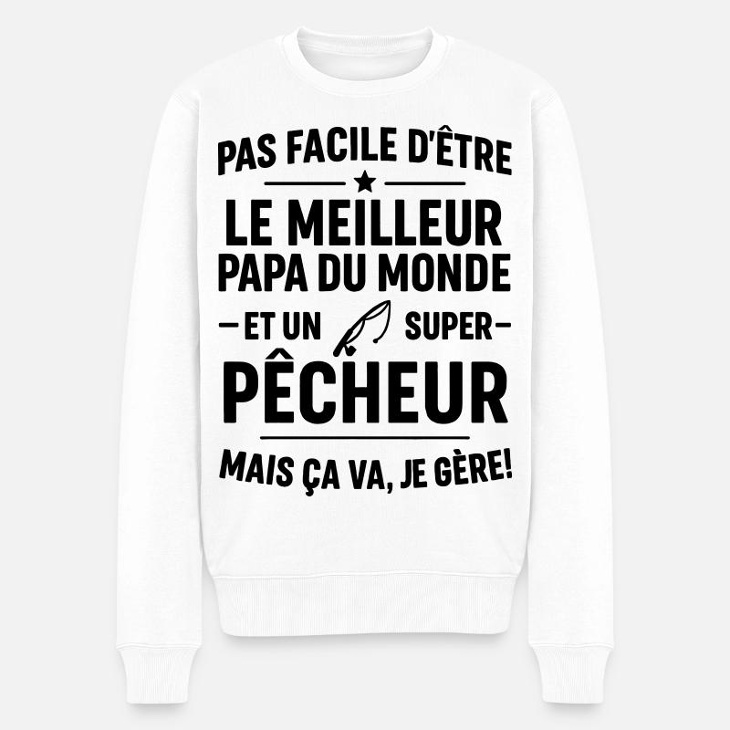 Pêche – Super Papa Pêcheur - Pull Premium bio Homme - blanc