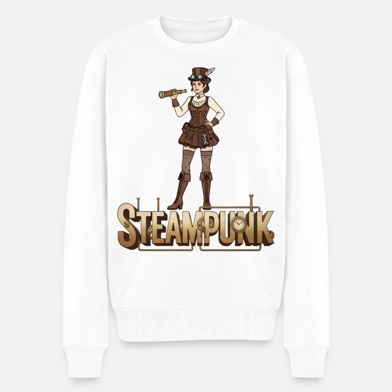 Steampunk - Männer Premium Bio Pullover - Weiß
