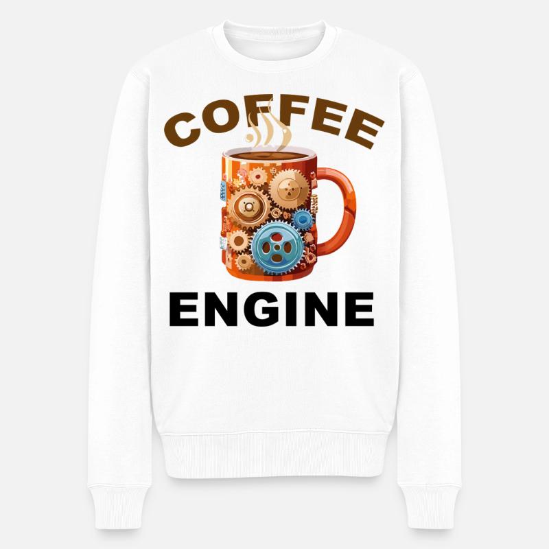 Moteur de Café - Café Drôle - Pull Premium bio Homme - blanc