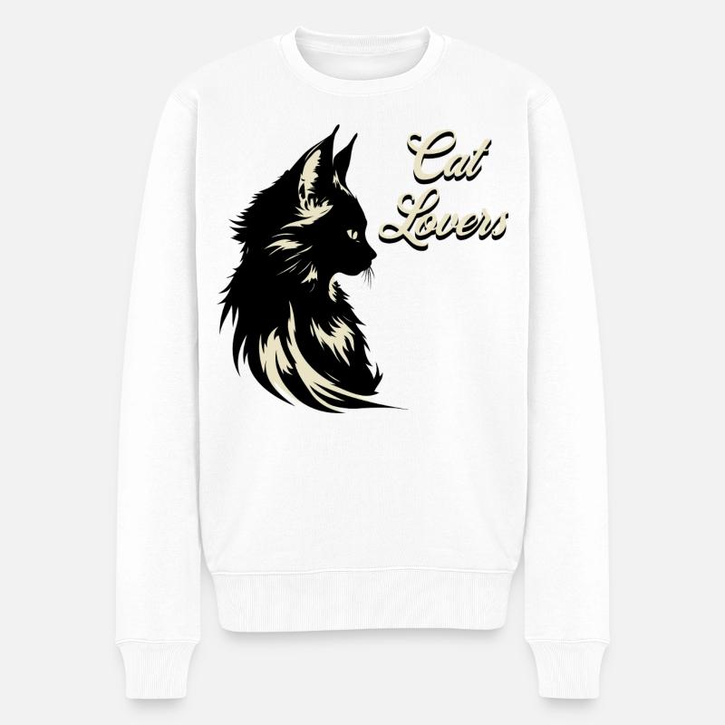 Katzenliebhaber Silhouette - Männer Premium Bio Pullover - Weiß