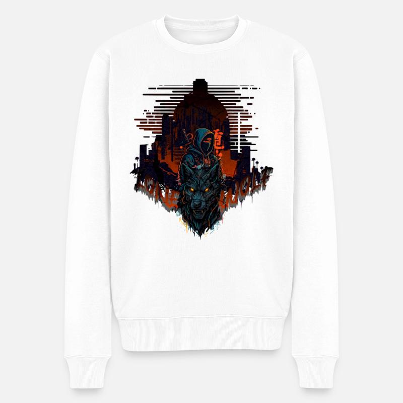 Le loup solitaire samouraï de Neon Town - Pull Premium bio Homme - blanc