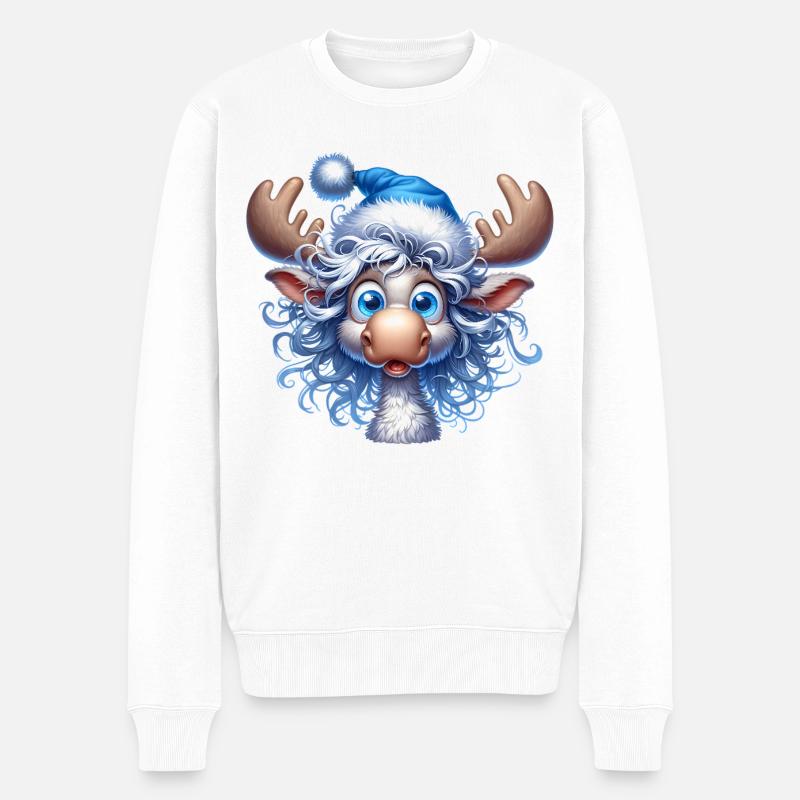Fröhlicher Weihnachtselch – Winter Cartoon Motiv - Männer Premium Bio Pullover - Weiß