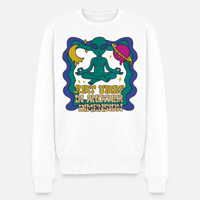 Meditierender Alien im Retro-Space Look - Männer Premium Bio Pullover - Weiß