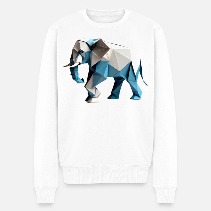 Geometrischer Origami Elefant - Männer Premium Bio Pullover - Weiß
