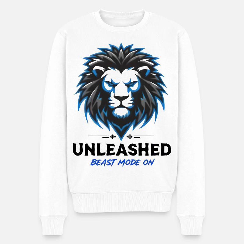 Blason du Lion Néon Bleu Déchaîné - Pull Premium bio Homme - blanc