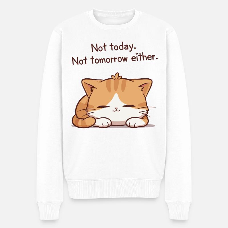 Chaton dormeur Not today Not tomorrow - Pull Premium bio Homme - blanc