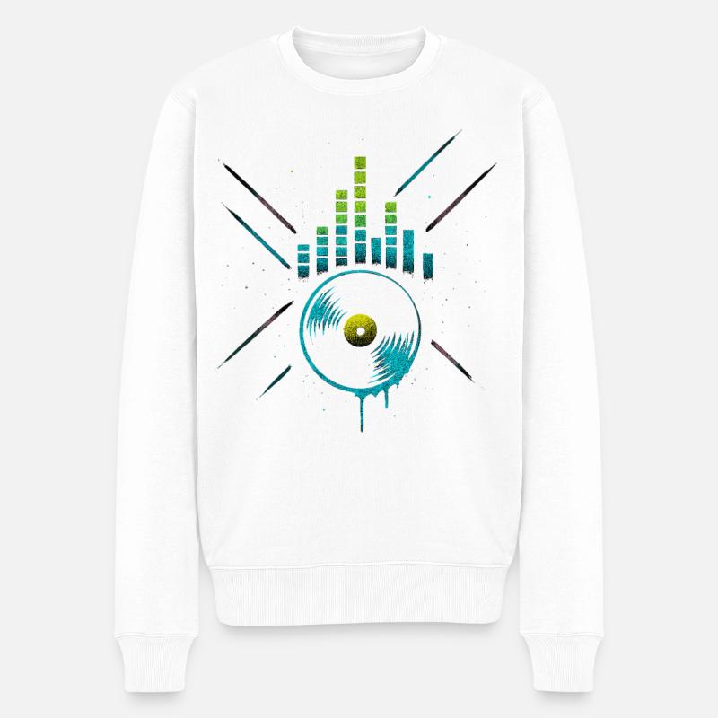 Neon Vinyl Equalizer, Club Techno Beats - Männer Premium Bio Pullover - Weiß