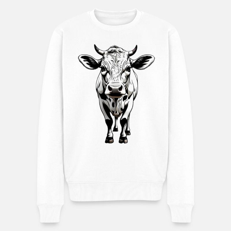 Illustration monochrome de tête de vache - Pull Premium bio Homme - blanc