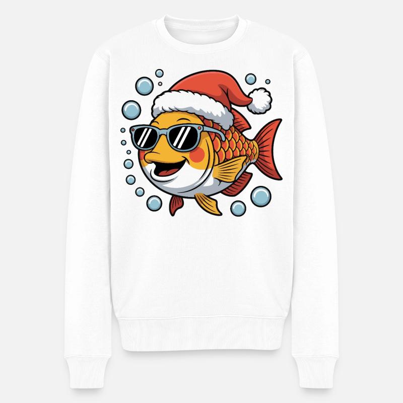 Weihnachtsfisch mit Sonnenbrille - Männer Premium Bio Pullover - Weiß