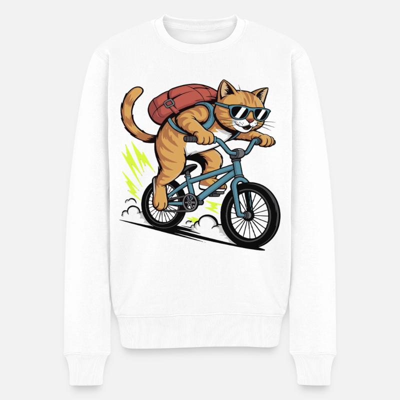 Katzen cooles Fahrrad abenteuer - Männer Premium Bio Pullover - Weiß