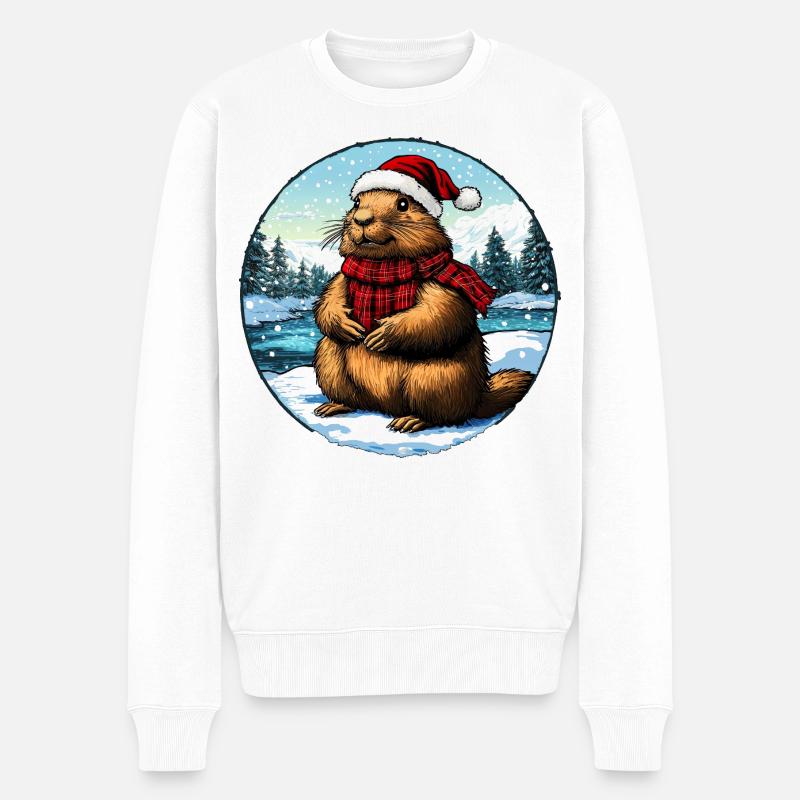 Noël Marmotes - Pull Premium bio Homme - blanc