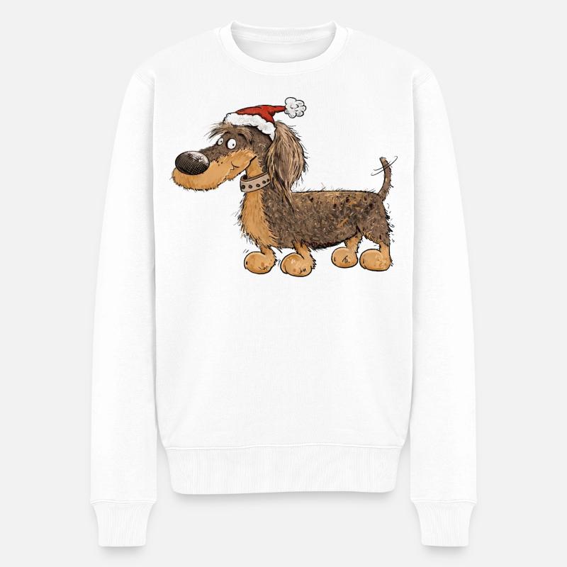 Lustiger Weihnachts-Dackel mit Mütze - Männer Premium Bio Pullover - Weiß