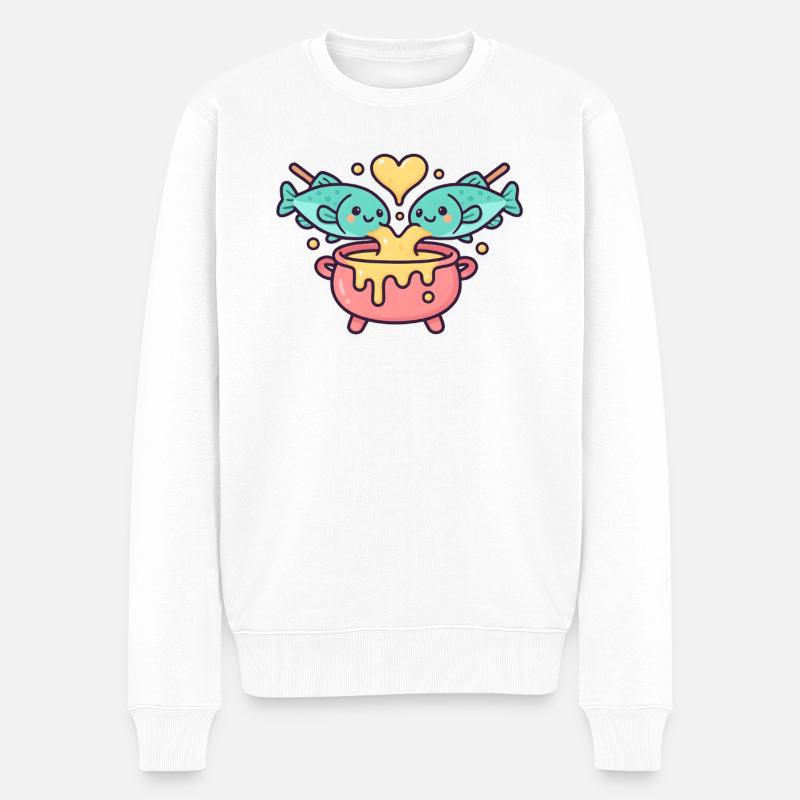 Herzfisch im Kawaii-Glas - Männer Premium Bio Pullover - Weiß
