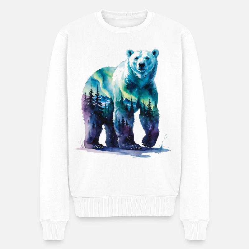 Wasserfarbener Polarbär Waldlandschaft - Männer Premium Bio Pullover - Weiß