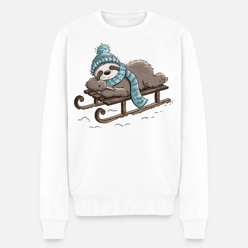 Faultier im Winter Schitten Weihnachten - Männer Premium Bio Pullover - Weiß