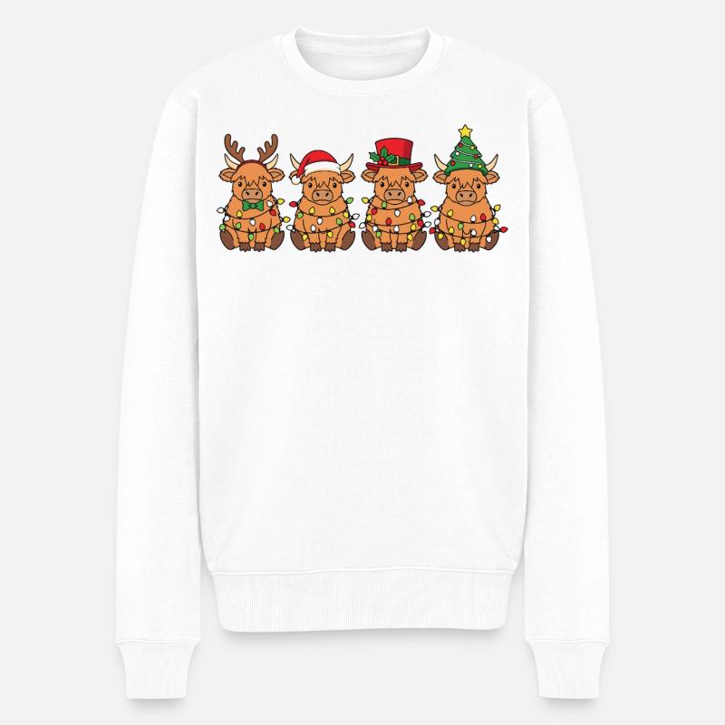 Hochlandrind Weihnachtsmann Weihnachtsbeleuchtung - Männer Premium Bio Pullover - Weiß