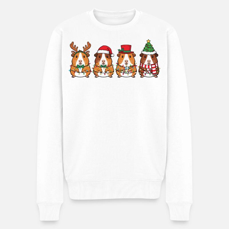  Süß Meerschweinchen Xmas Lichterkette Geschenk - Männer Premium Bio Pullover - Weiß