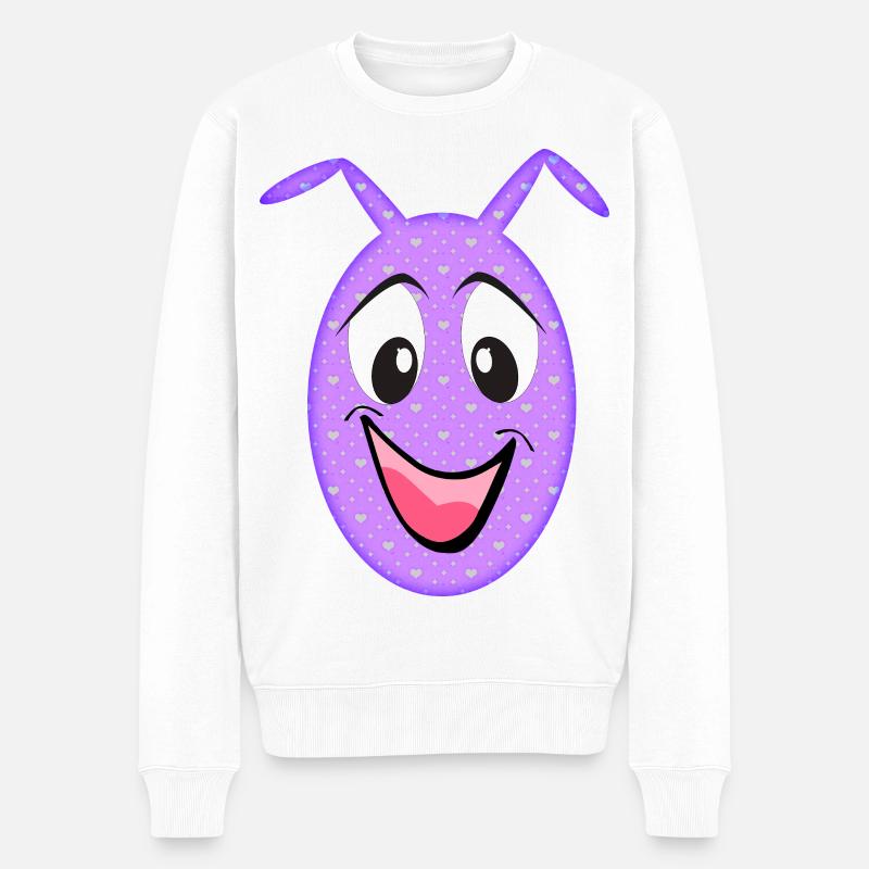 Lila Herzchen Spaßgesicht - Männer Premium Bio Pullover - Weiß