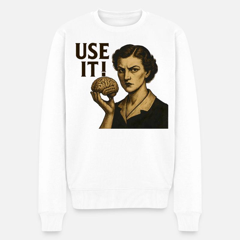 Gehirn Motiv Retro - Männer Premium Bio Pullover - Weiß