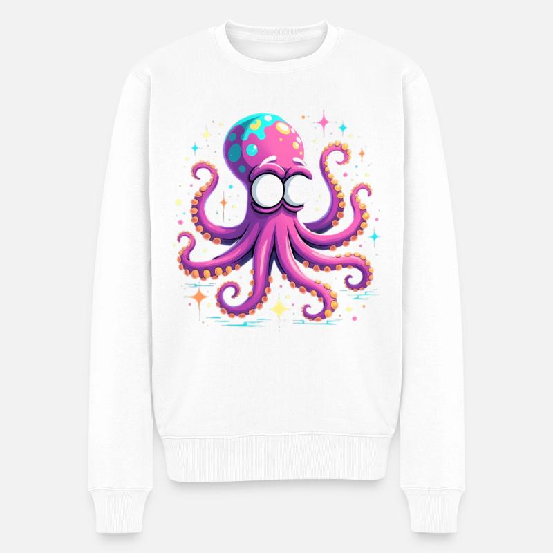 Explosion de couleurs de pieuvre néon - Pull Premium bio Homme - blanc