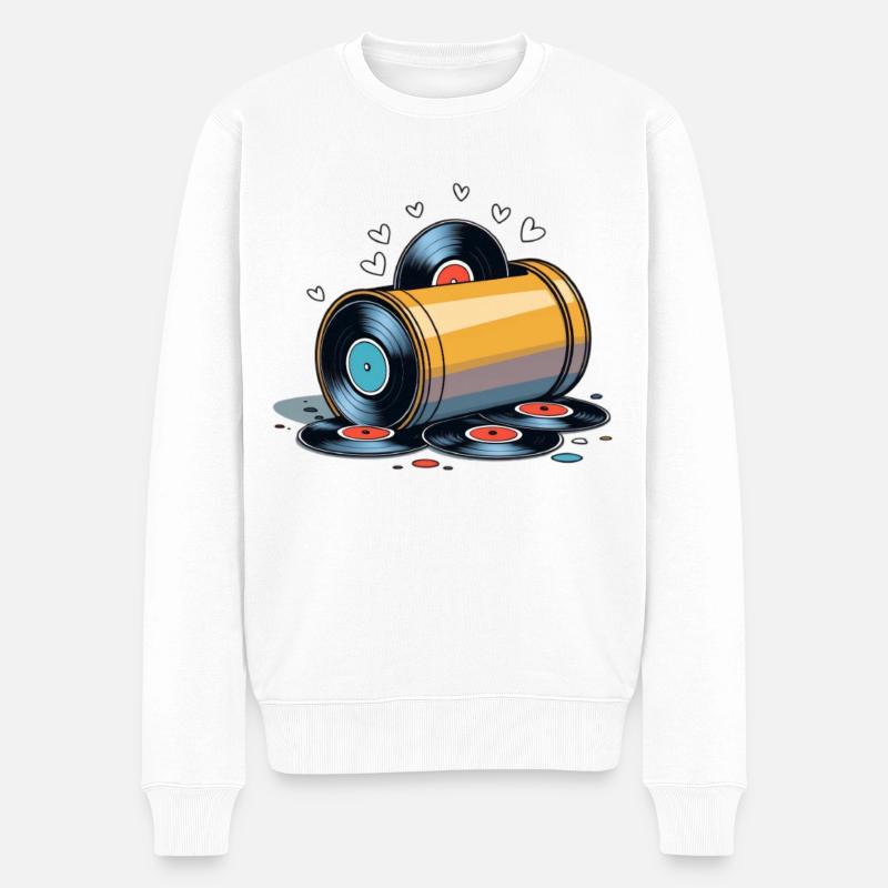 Vinyl Barrel Love – Retro Musik - Männer Premium Bio Pullover - Weiß
