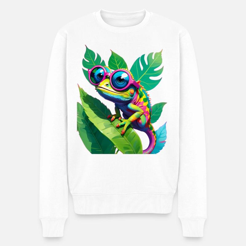 Neon Chamäleon Brille - Männer Premium Bio Pullover - Weiß