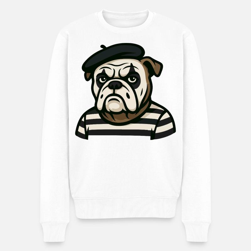 Pantomimenbulldogge im Schwarz-Weiß-Kostüm - Männer Premium Bio Pullover - Weiß