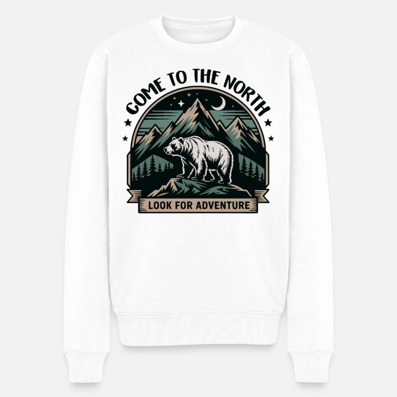 Nordabenteuer Bär am Berg - Männer Premium Bio Pullover - Weiß