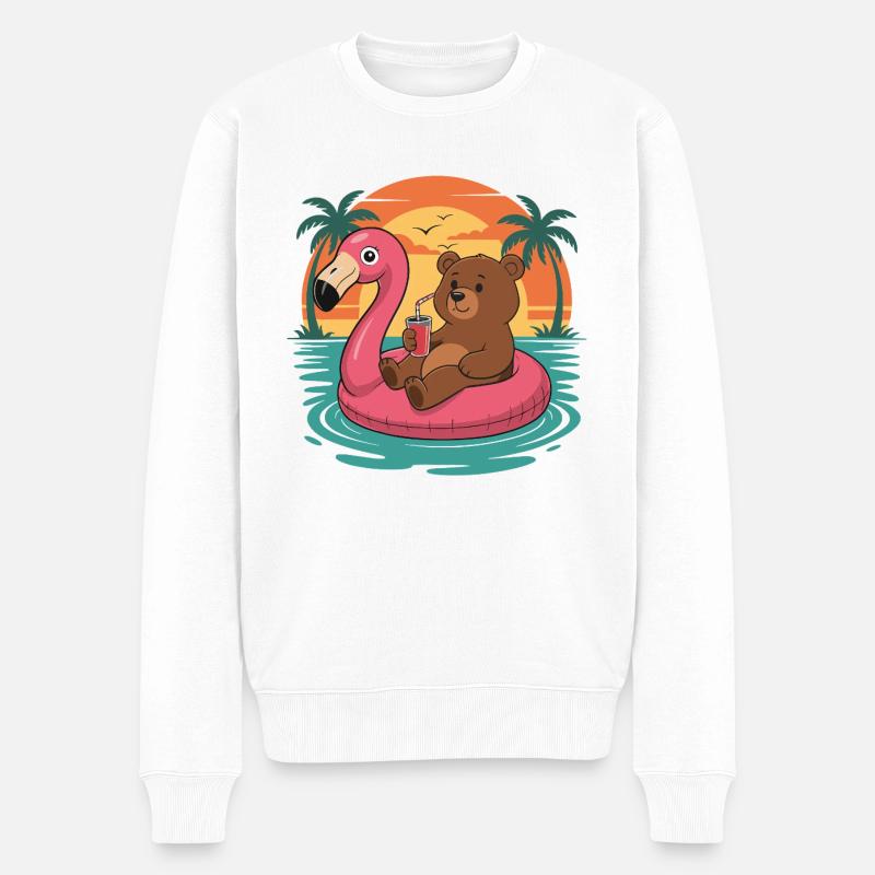 Lustiger Bär tropischer Sommerflamingo-Float - Männer Premium Bio Pullover - Weiß