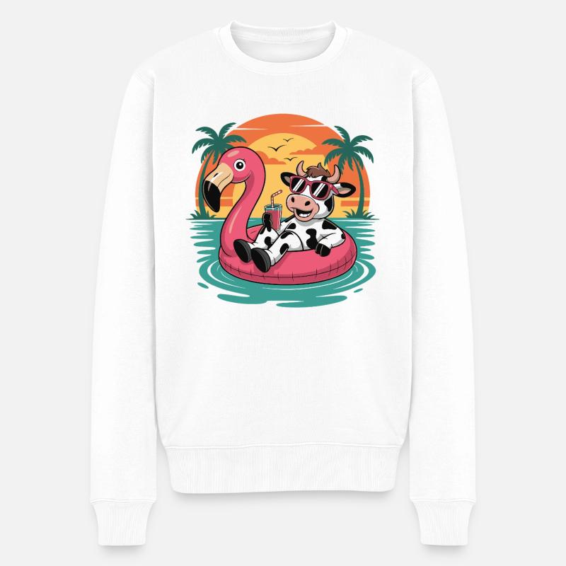 Lustige Kuh-Tropensommer-Flamingo-Float - Männer Premium Bio Pullover - Weiß
