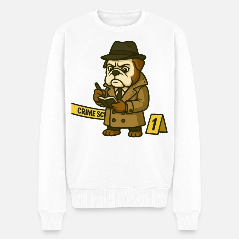Detective Bulldog am Tatort-Notizen - Männer Premium Bio Pullover - Weiß