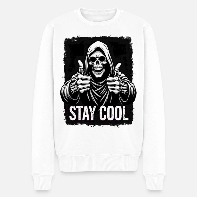 Reste calme, Crâne de la Faucheuse - Pull Premium bio Homme - blanc