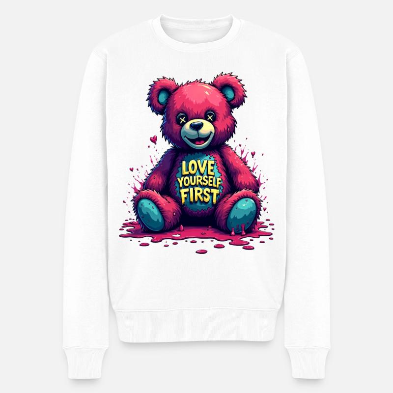 Love Yourself First Teddybär Graffiti - Männer Premium Bio Pullover - Weiß