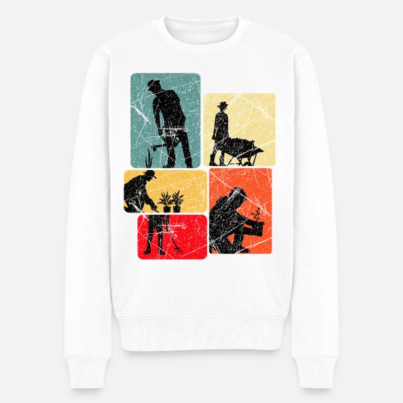 Gartenarbeit in bunten Blockflächen - Männer Premium Bio Pullover - Weiß