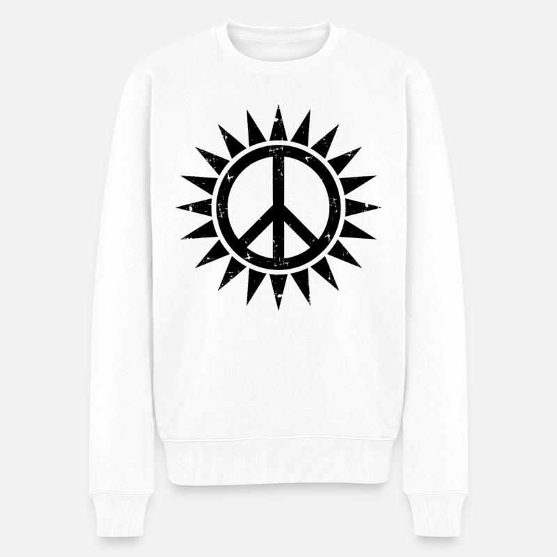 Friedenssymbol in einer Sonne mit Grunge-Effekt - Männer Premium Bio Pullover - Weiß