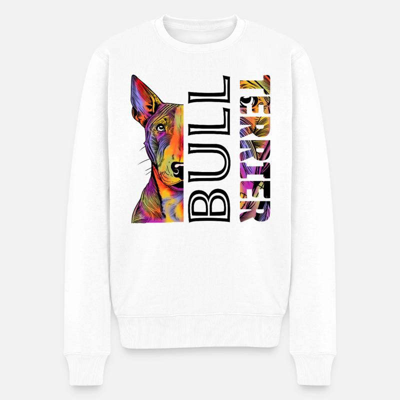 Farbenfroher Bull Terrier - Männer Premium Bio Pullover - Weiß