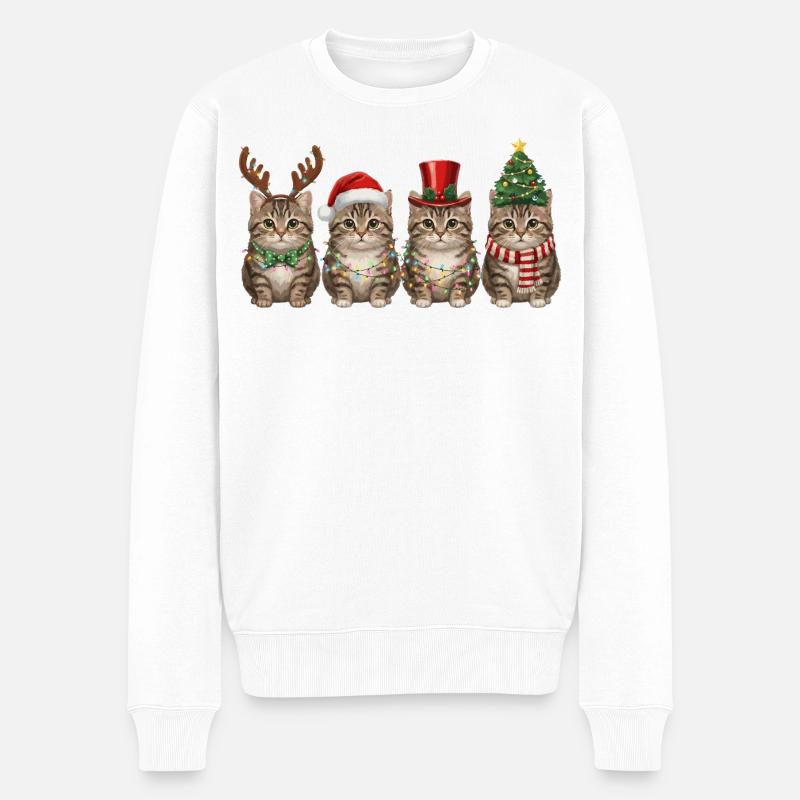 Getigerte Katze Weihnachtsmann Weihnachten  - Männer Premium Bio Pullover - Weiß