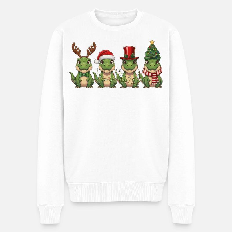 T-Rex Weihnachtsmann Weihnachtsbeleuchtung - Männer Premium Bio Pullover - Weiß