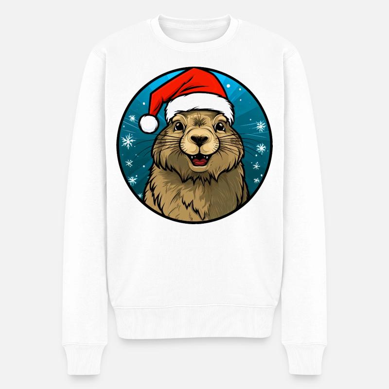 Weihnachtsmann Murmeltier - Männer Premium Bio Pullover - Weiß