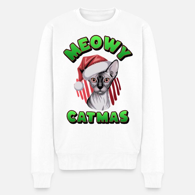 Chat Père Noël Sphynx - Pull Premium bio Homme - blanc