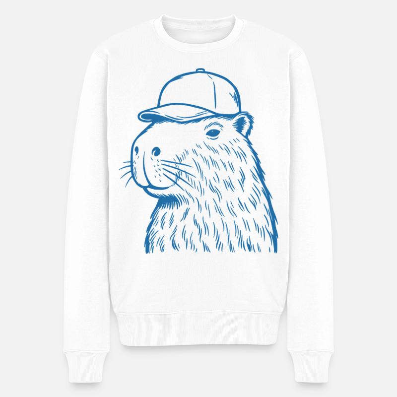 Capybara avec casquette de baseball - Pull Premium bio Homme - blanc