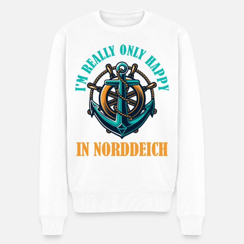 Nordsee WIRKLICH GLÜCKLICH BIN ICH NUR IN - Männer Premium Bio Pullover - Weiß