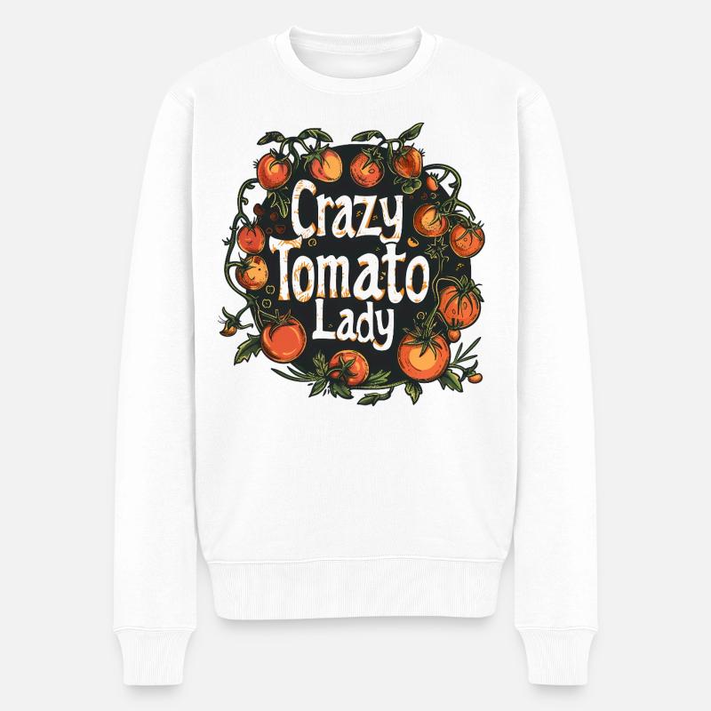 Crazy Tomato Lady – Funny Tomato Growing Design - Männer Premium Bio Pullover - Weiß
