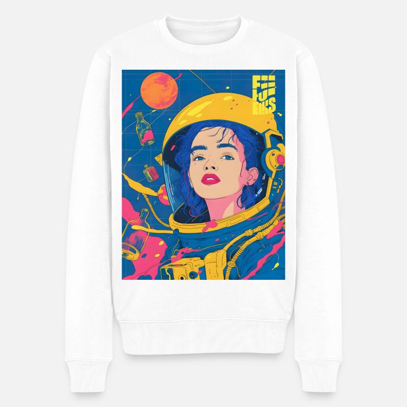 Astronautin im Neon PopArt Stil - Männer Premium Bio Pullover - Weiß