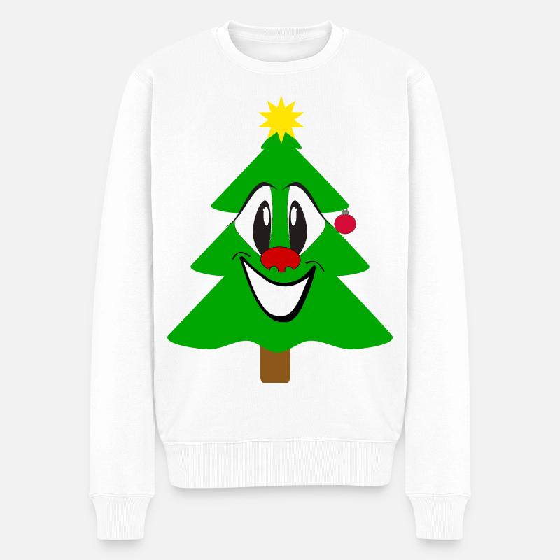 Lachender Weihnachtsbaum Cartoon - Männer Premium Bio Pullover - Weiß